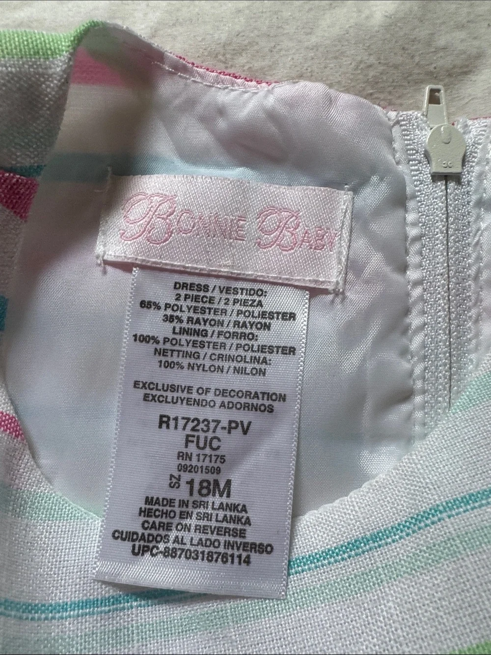 Bonnie Baby Pastel Striped Dress with Pink Bow and Matching Diaper Cover